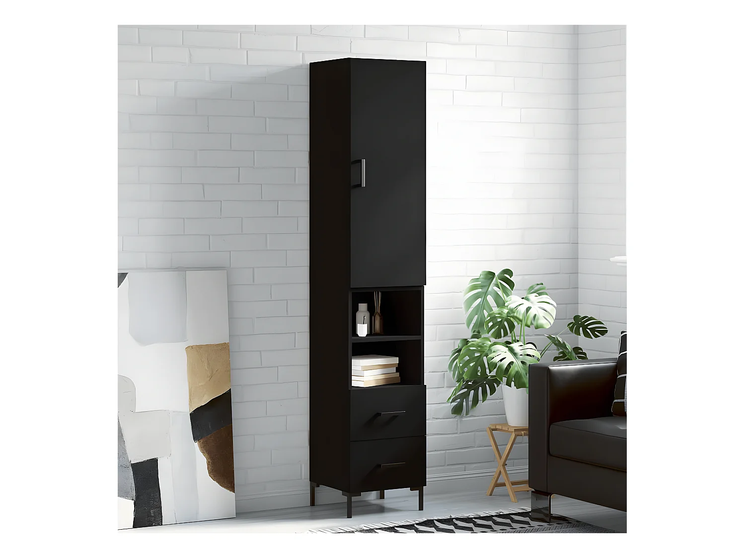 Buffet haut Noir 34,5x34x180 cm Bois d'ingénierie