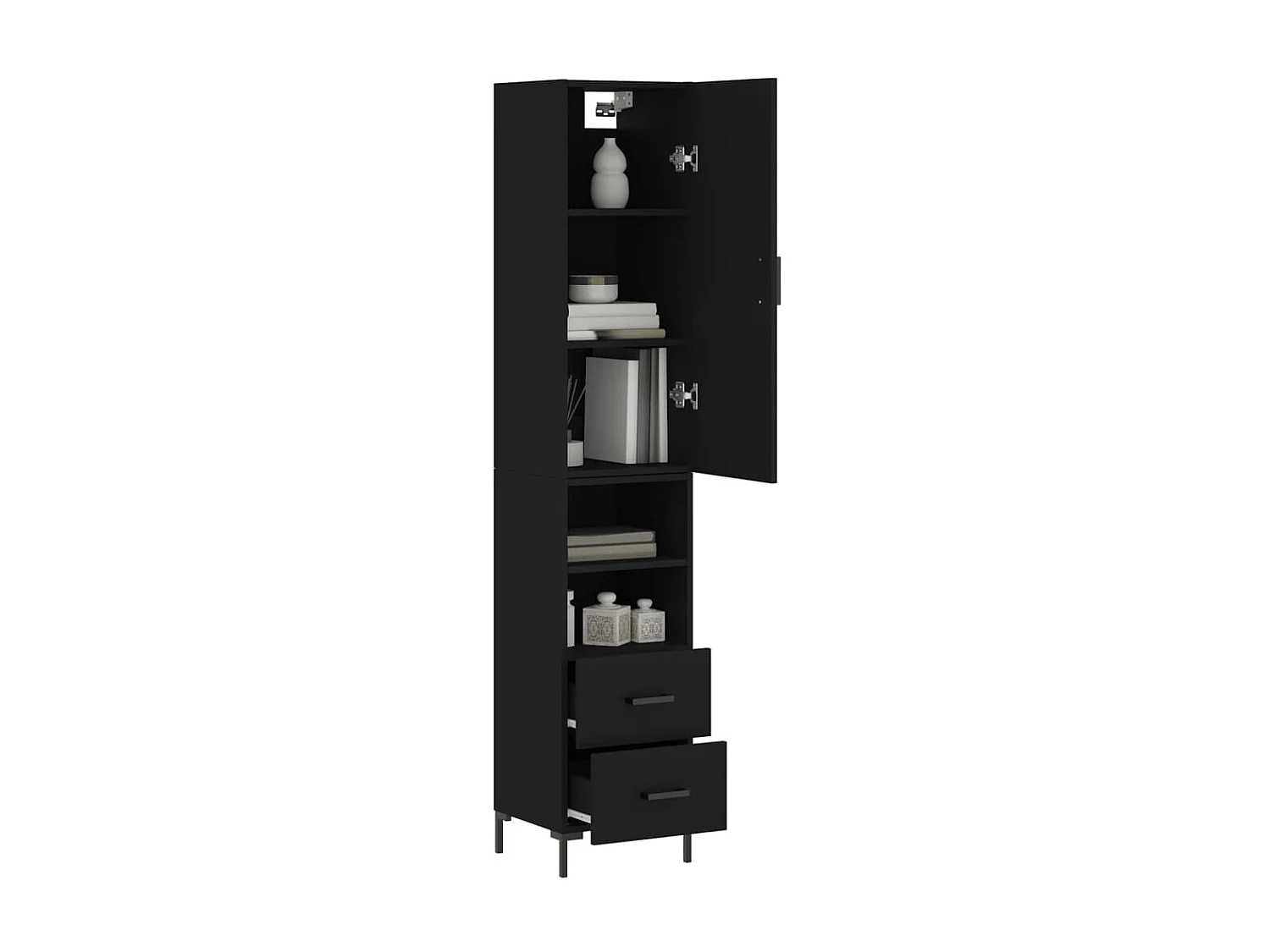 Aparador alto preto 34,5x34x180 cm Madeira trabalhada