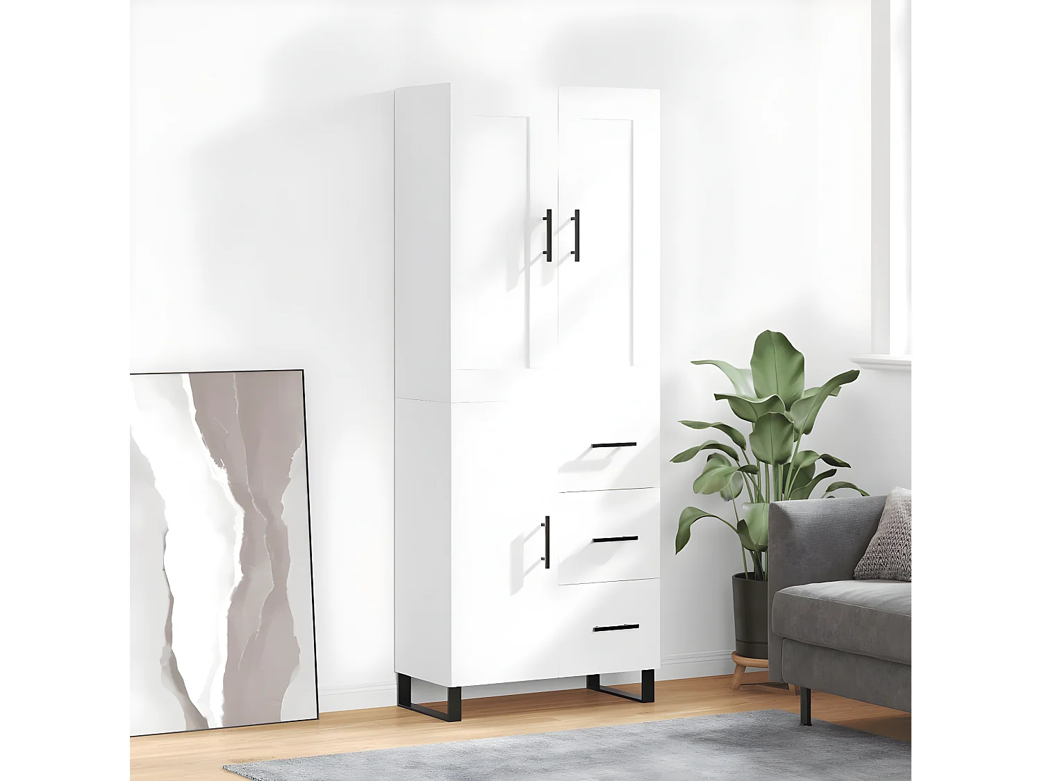 Aparador alto Blanco 69,5x34x180 cm Madera contrachapada