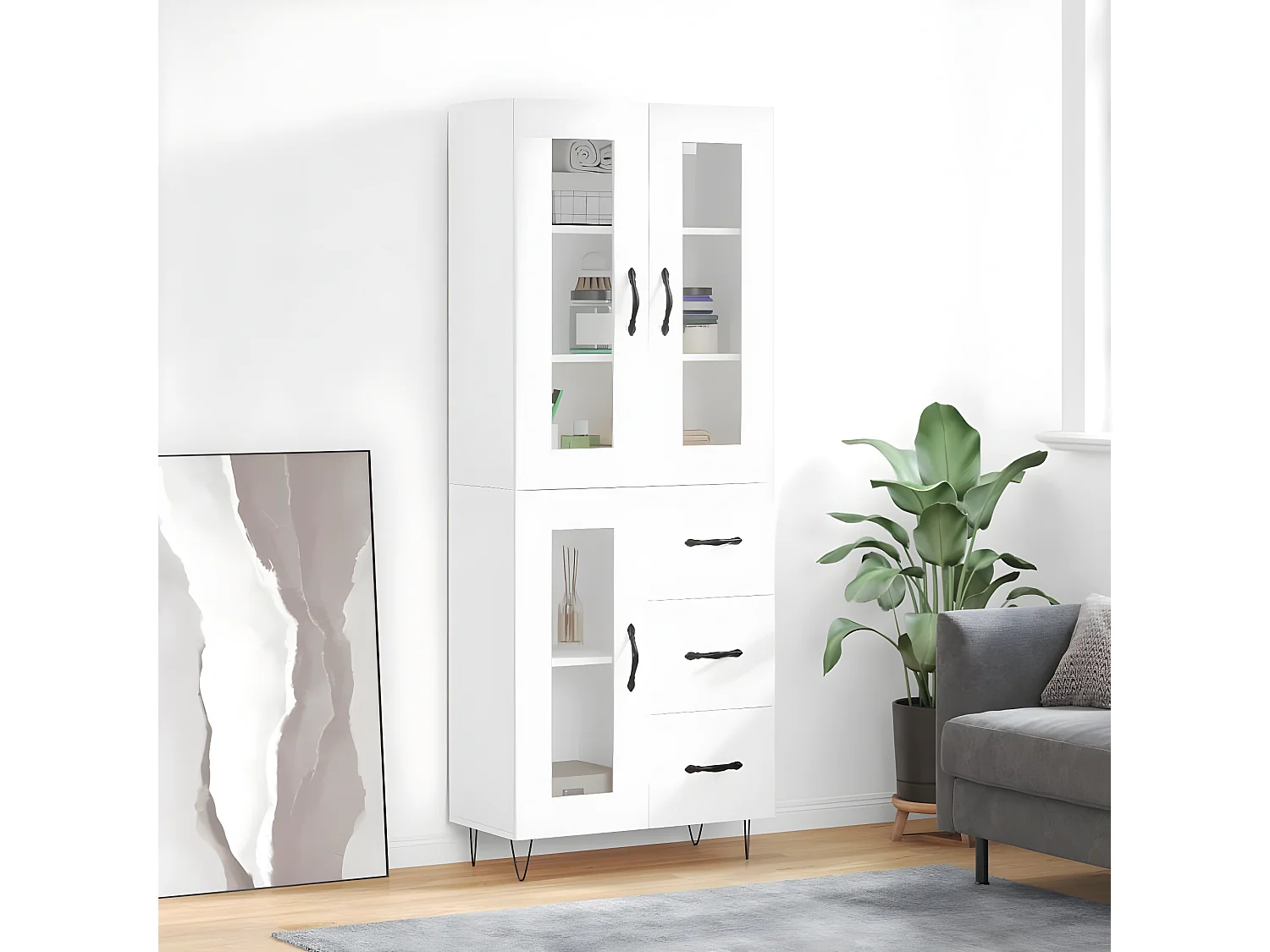 Aparador alto Blanco 69,5x34x180 cm Madera contrachapada