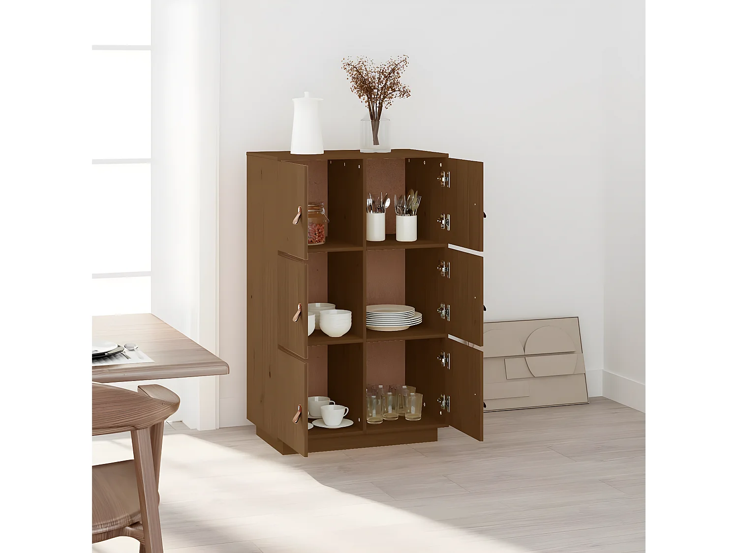 Hohes Sideboard Honigbraun 67x40x108,5 cm Massives Kiefernholz