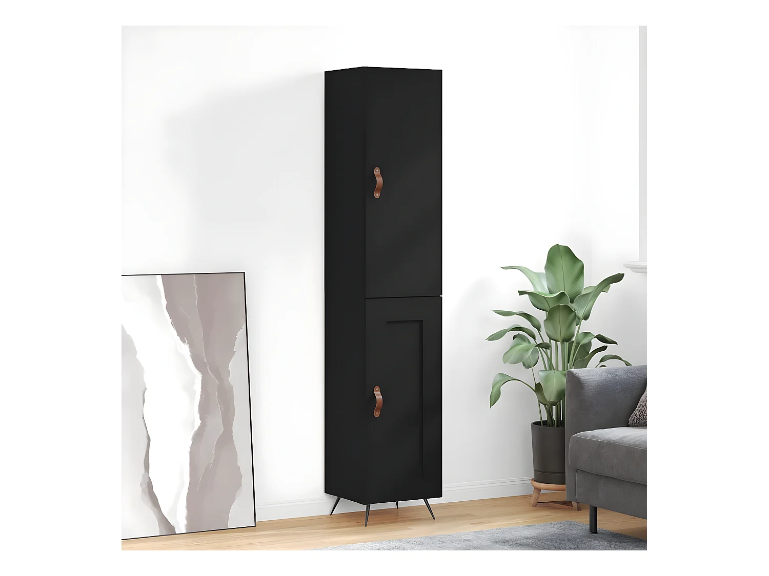 Buffet haut Noir 34,5x34x180 cm Bois d'ingénierie