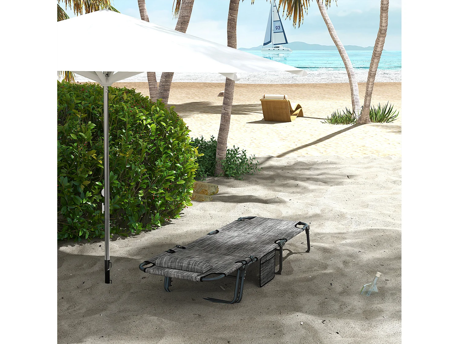 Lot de 2 transats bains de soleil pliables inclinables - tétière, matelas épais - métal tissu gris