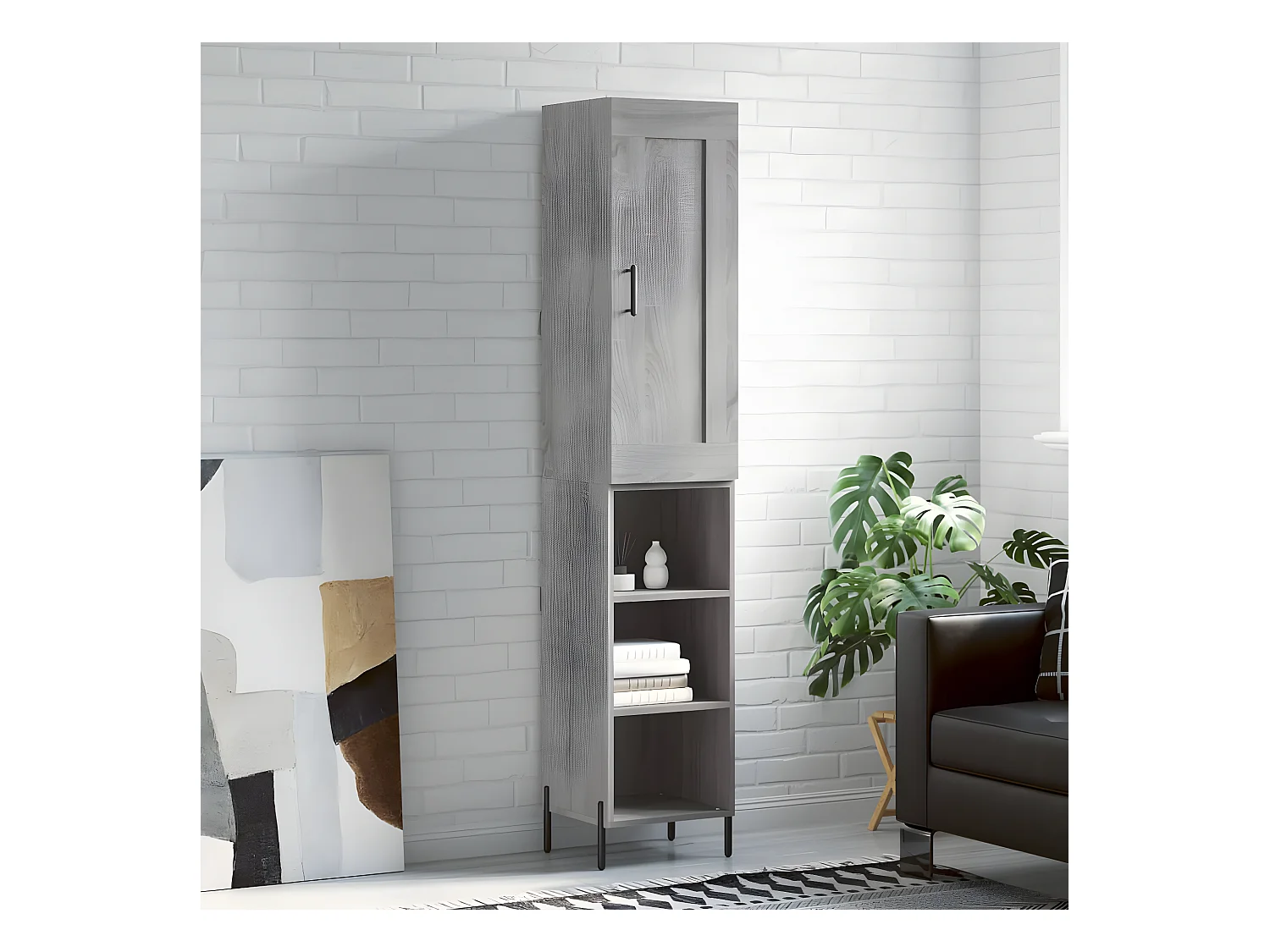 Aparador alto Sonoma cinza 34,5x34x180 cm Madeira trabalhada
