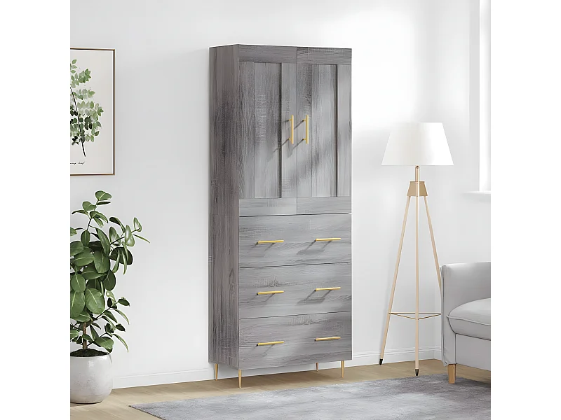Credenza alta Sonoma grigia 69,5x34x180 cm MDF