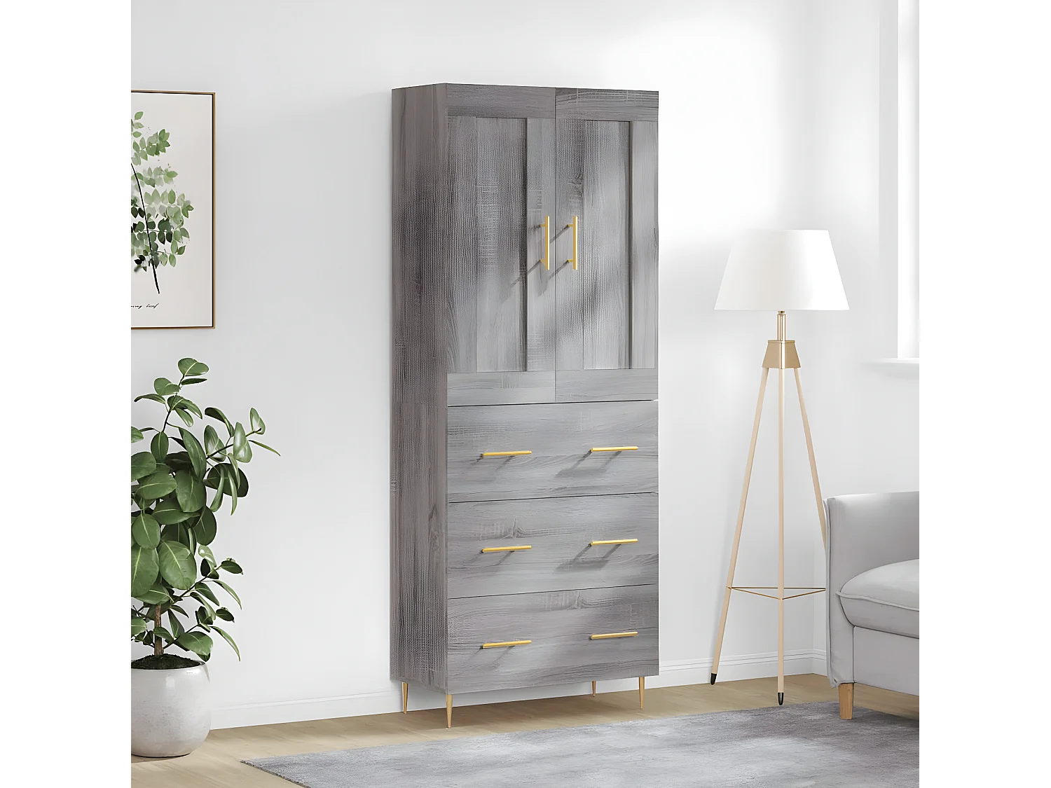 Credenza alta Sonoma grigia 69,5x34x180 cm MDF