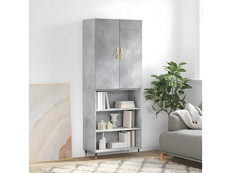 Aparador alto Gris hormigón 69,5x34x180 cm Madera contrachapada