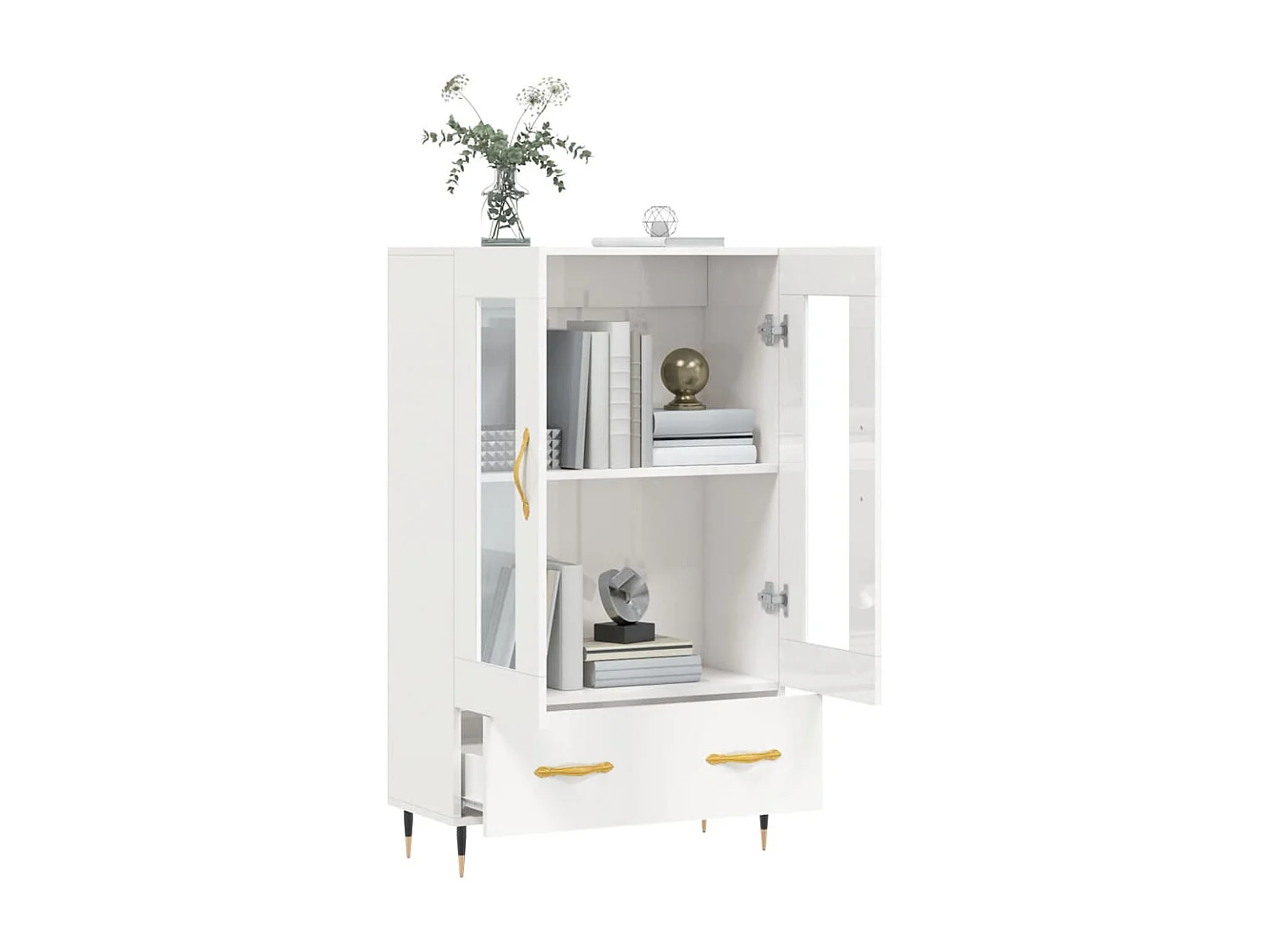 Buffet haut blanc brillant 69,5x31x115 cm bois d'ingénierie