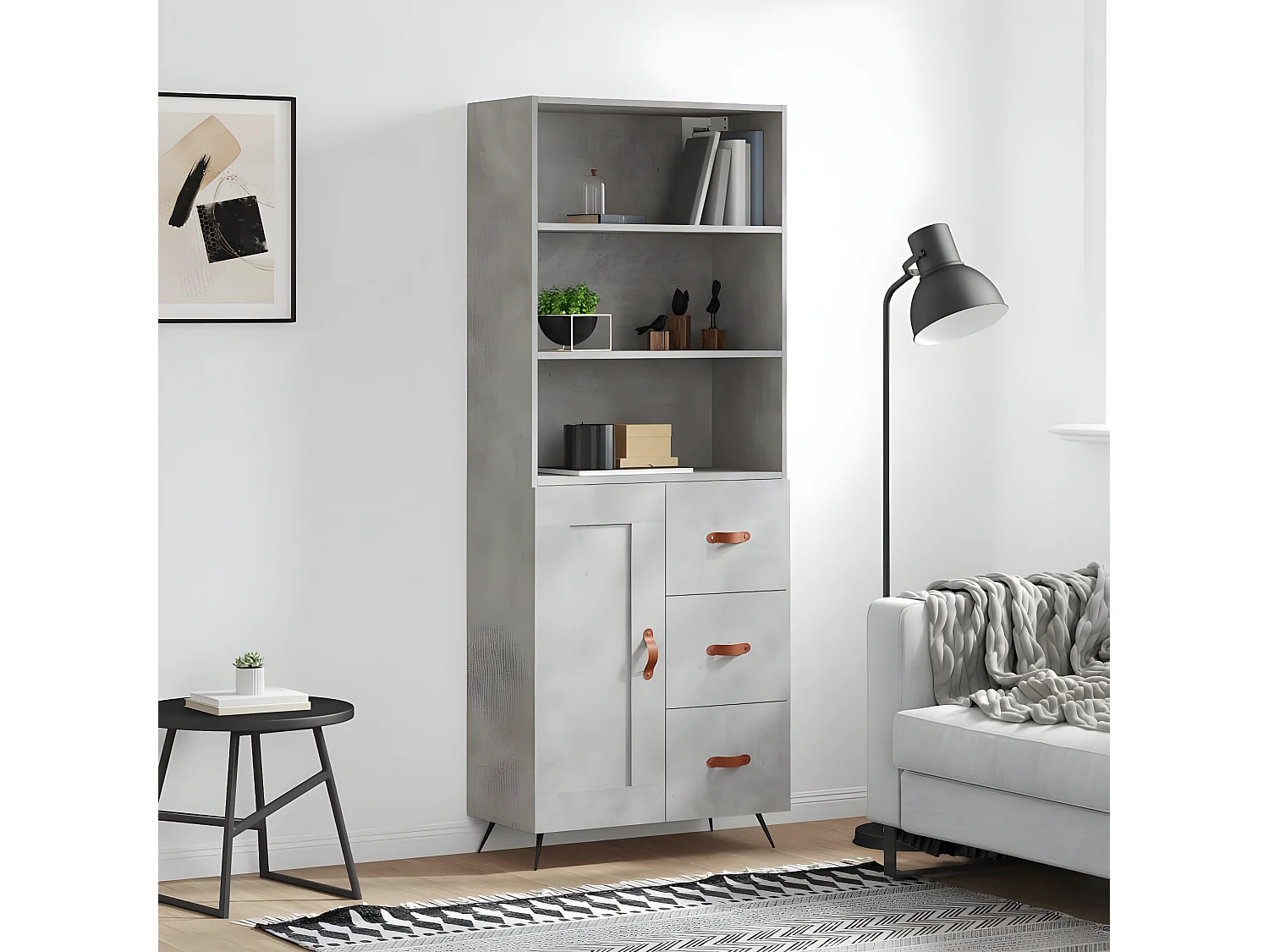 Credenza alta Grigio cemento 69,5x34x180 cm MDF