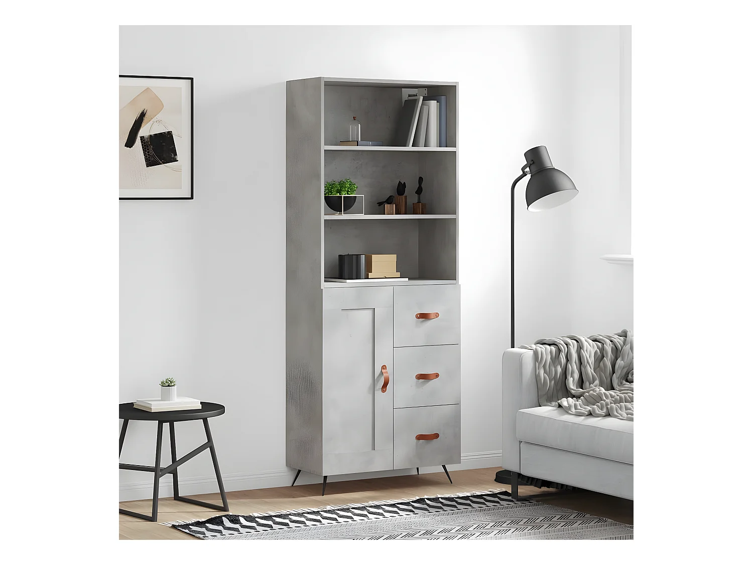 Aparador alto concreto cinza 69,5x34x180 cm Madeira derivada