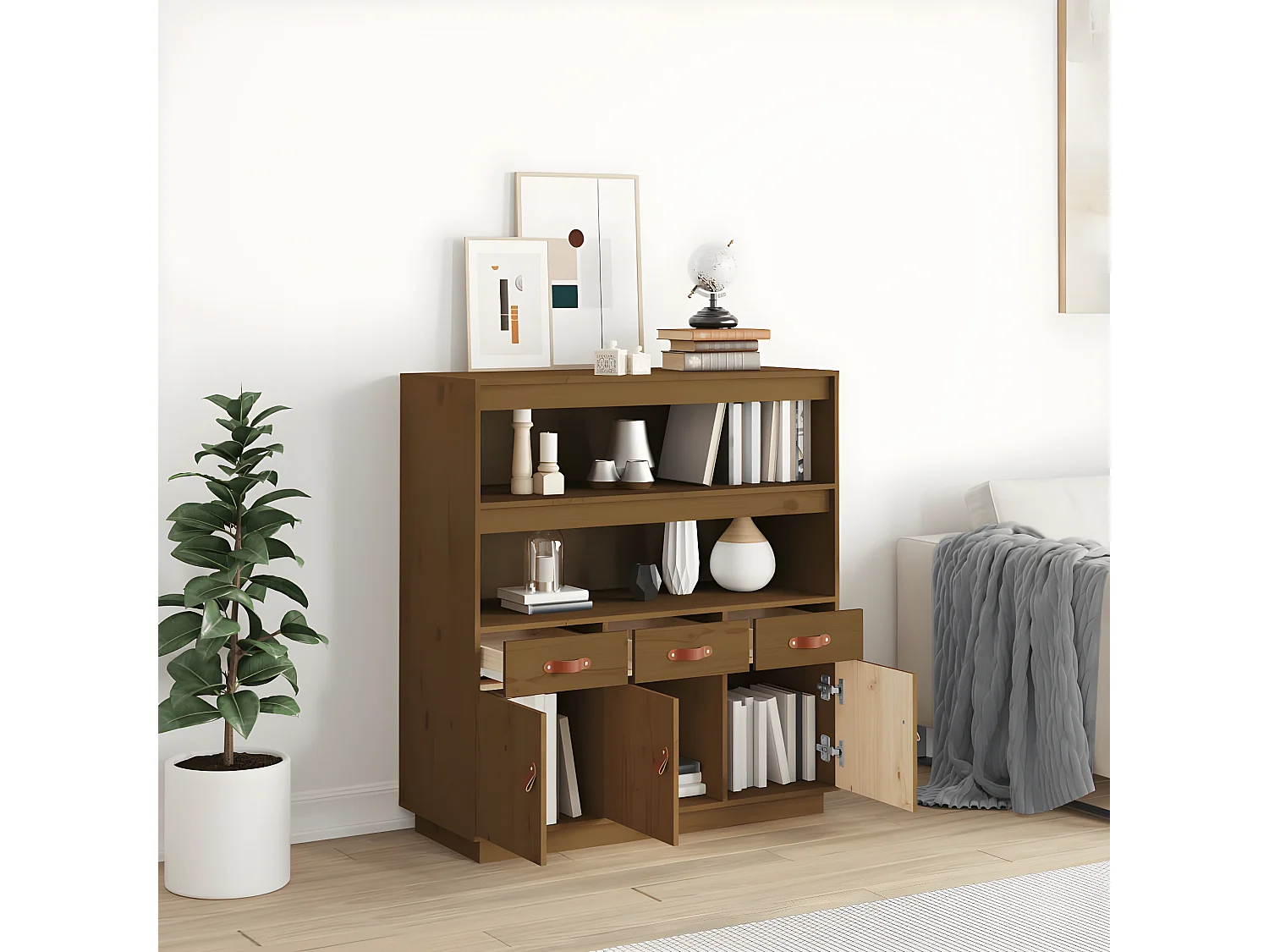 Aparador alto Marrón miel 100x40x108,5 cm Madera maciza de pino