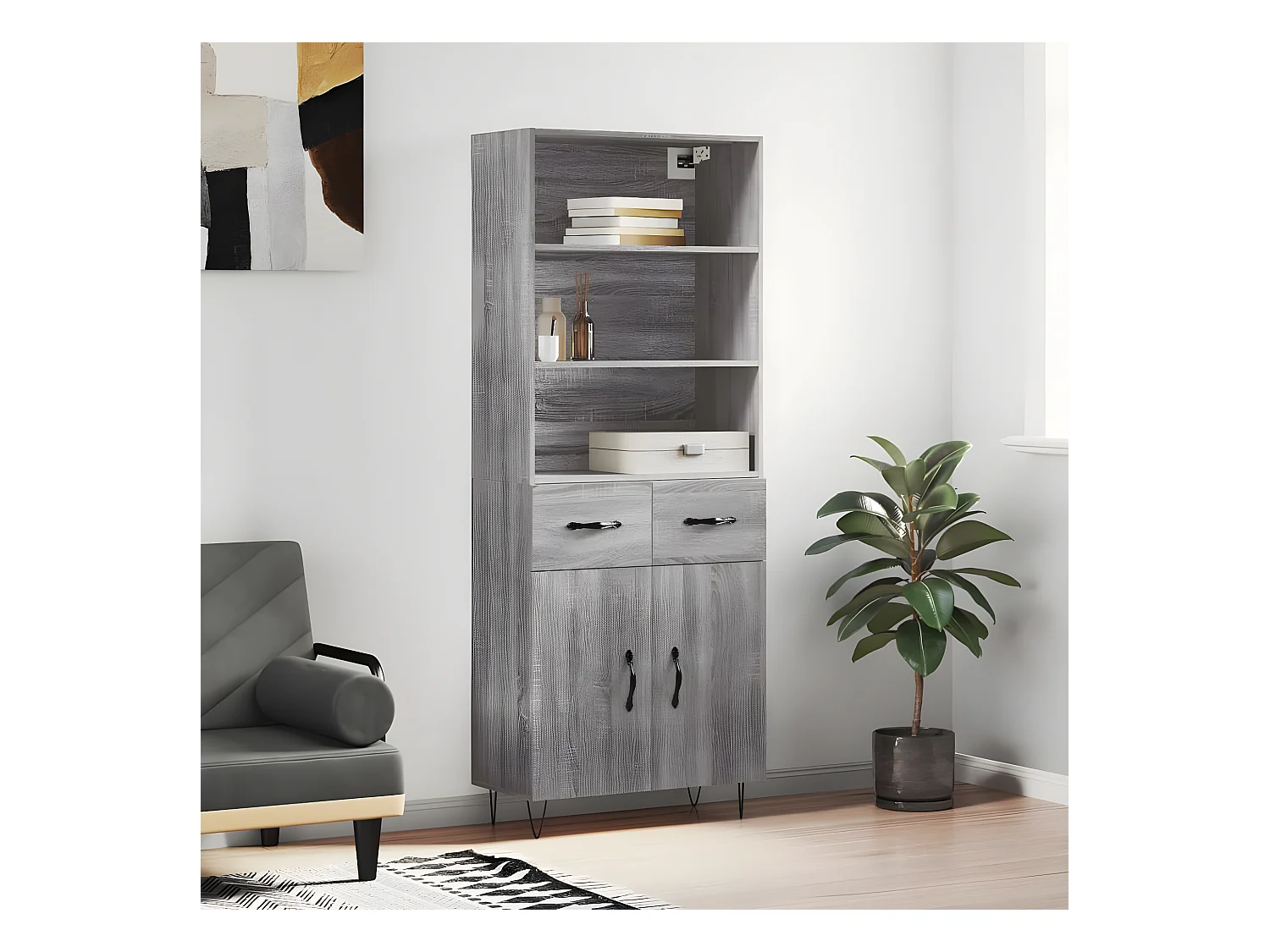 Buffet haut Sonoma gris 69,5x34x180 cm Bois d'ingénierie