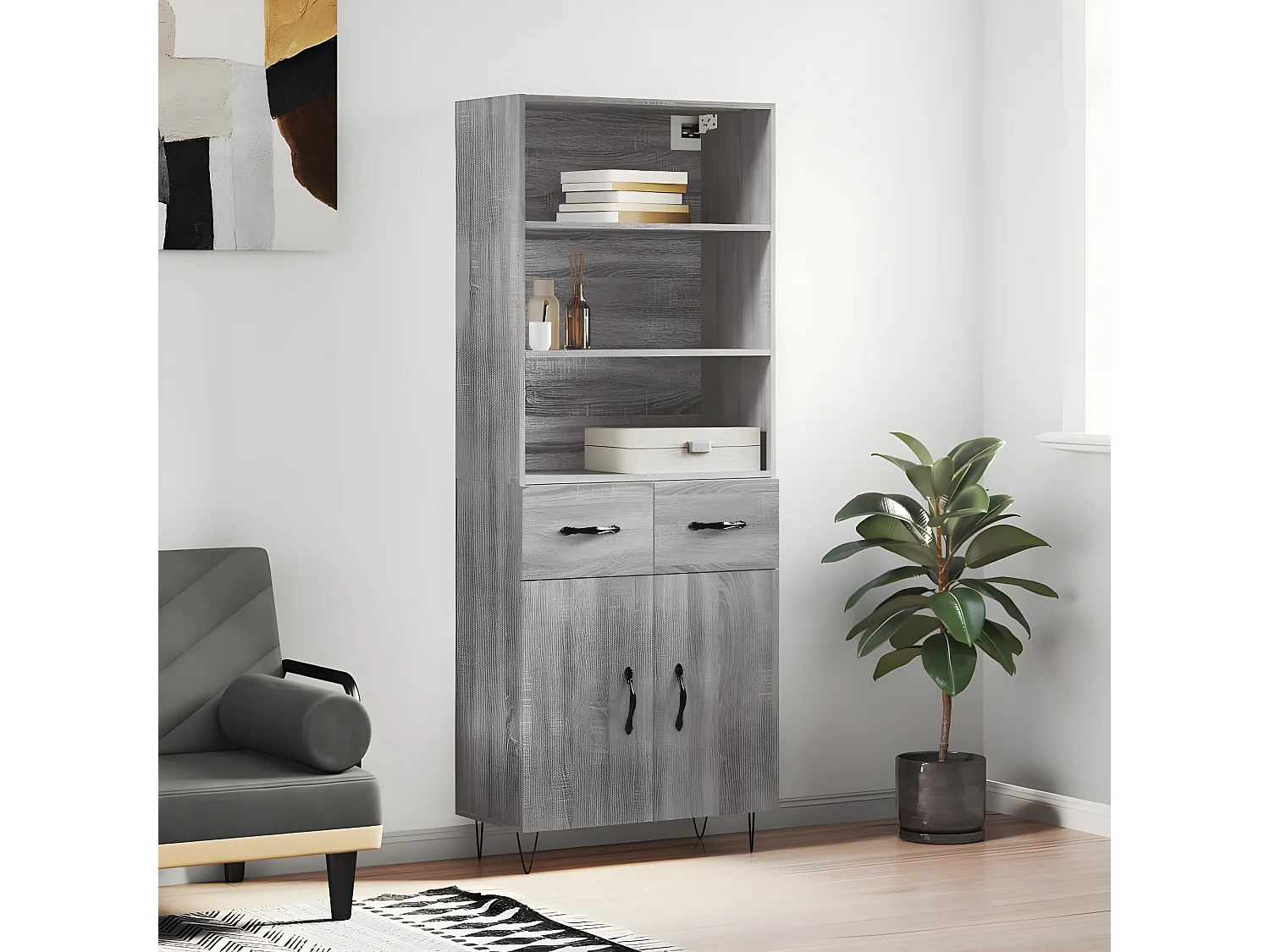 Credenza alta Sonoma grigia 69,5x34x180 cm MDF