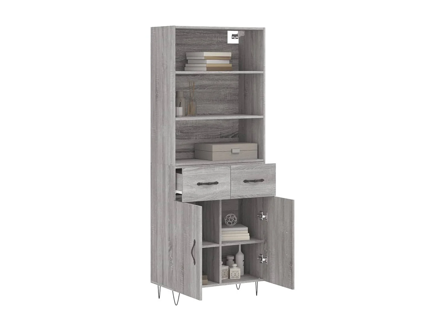 Credenza alta Sonoma grigia 69,5x34x180 cm MDF