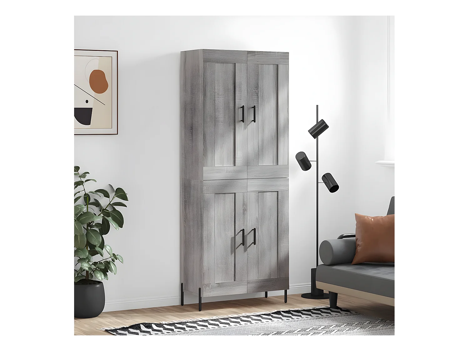Aparador alto Sonoma gris 69,5x34x180 cm madera contrachapada
