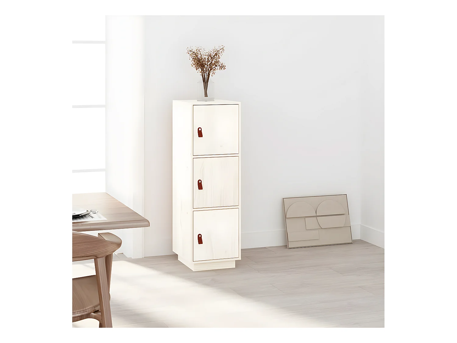 Aparador alto Blanco 34x40x108,5 cm Madera maciza de pino