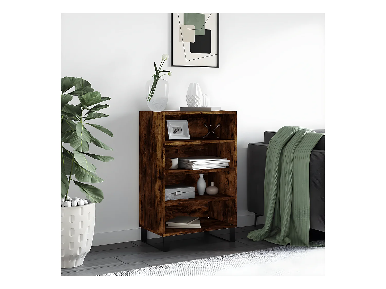 Hoog dressoir gerookt eiken 57x35x90 cm samengesteld hout