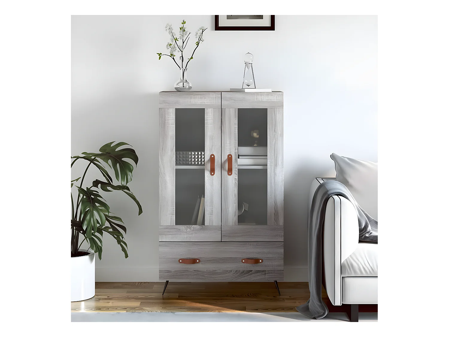 Aparador alto Sonoma cinza 69,5x31x115 cm madeira trabalhada