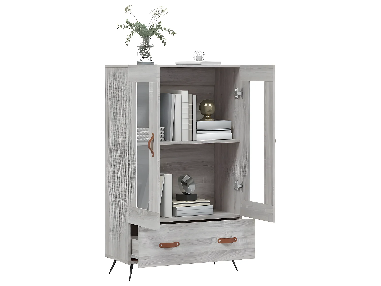 Credenza alta Sonoma grigia 69,5x31x115 cm in derivati del legno