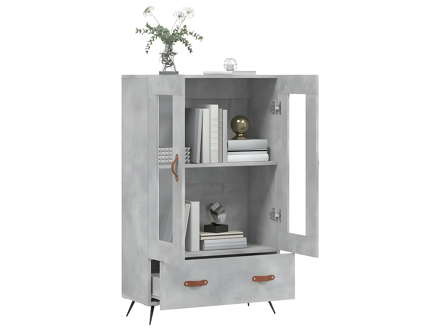 Betongraues hohes Sideboard 69,5 x 31 x 115 cm, Holzwerkstoff