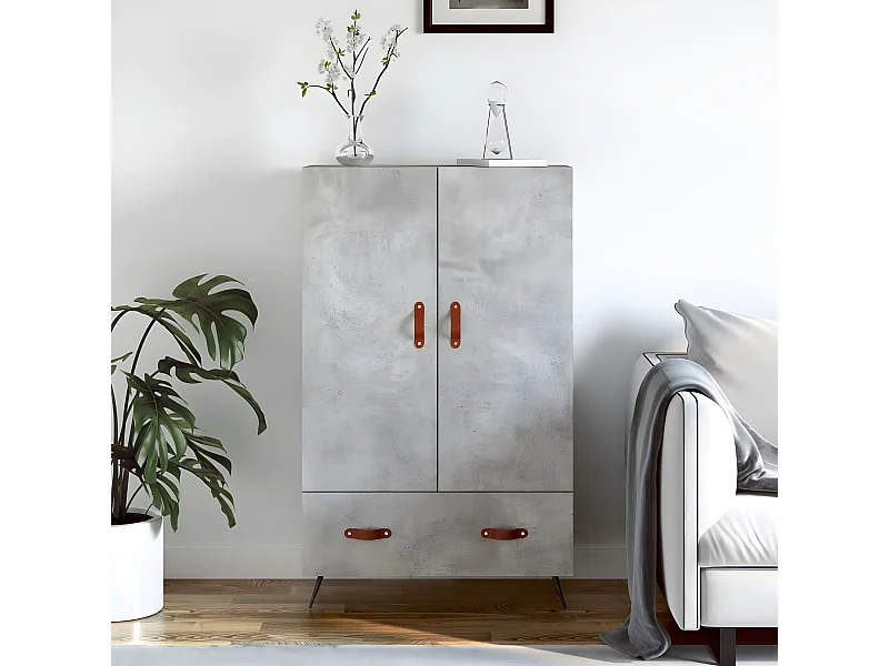 Credenza alta grigio cemento 69,5x31x115 cm in derivati del legno