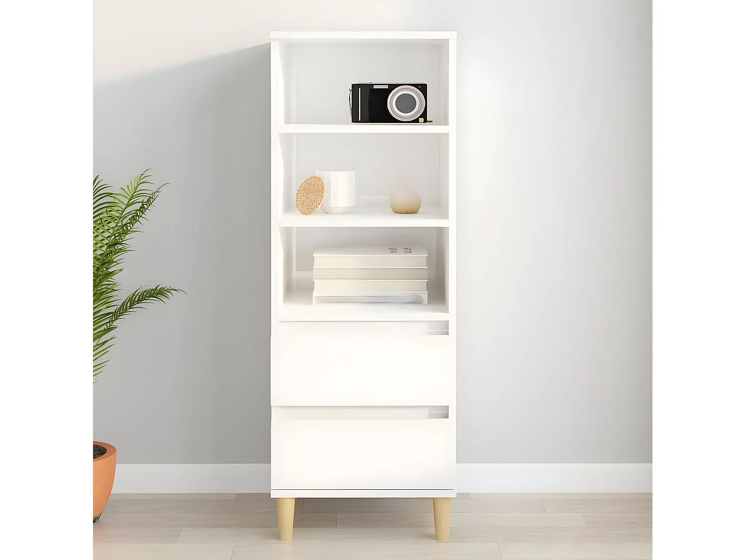 Credenza alta Bianco lucido 40x36x110 cm MDF