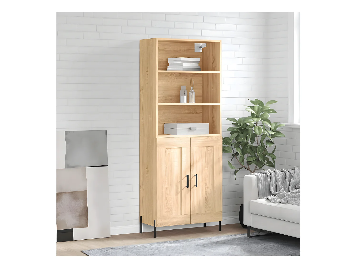 Aparador alto roble Sonoma 69,5x34x180 cm Madera contrachapada