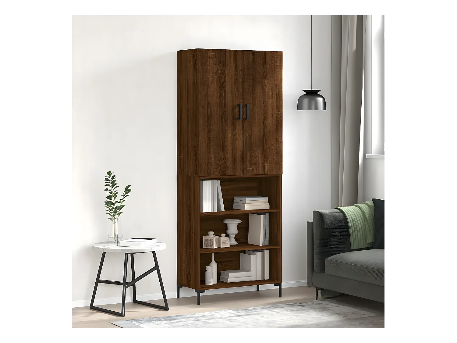 Buffet haut Chêne marron 69,5x34x180 cm Bois d'ingénierie
