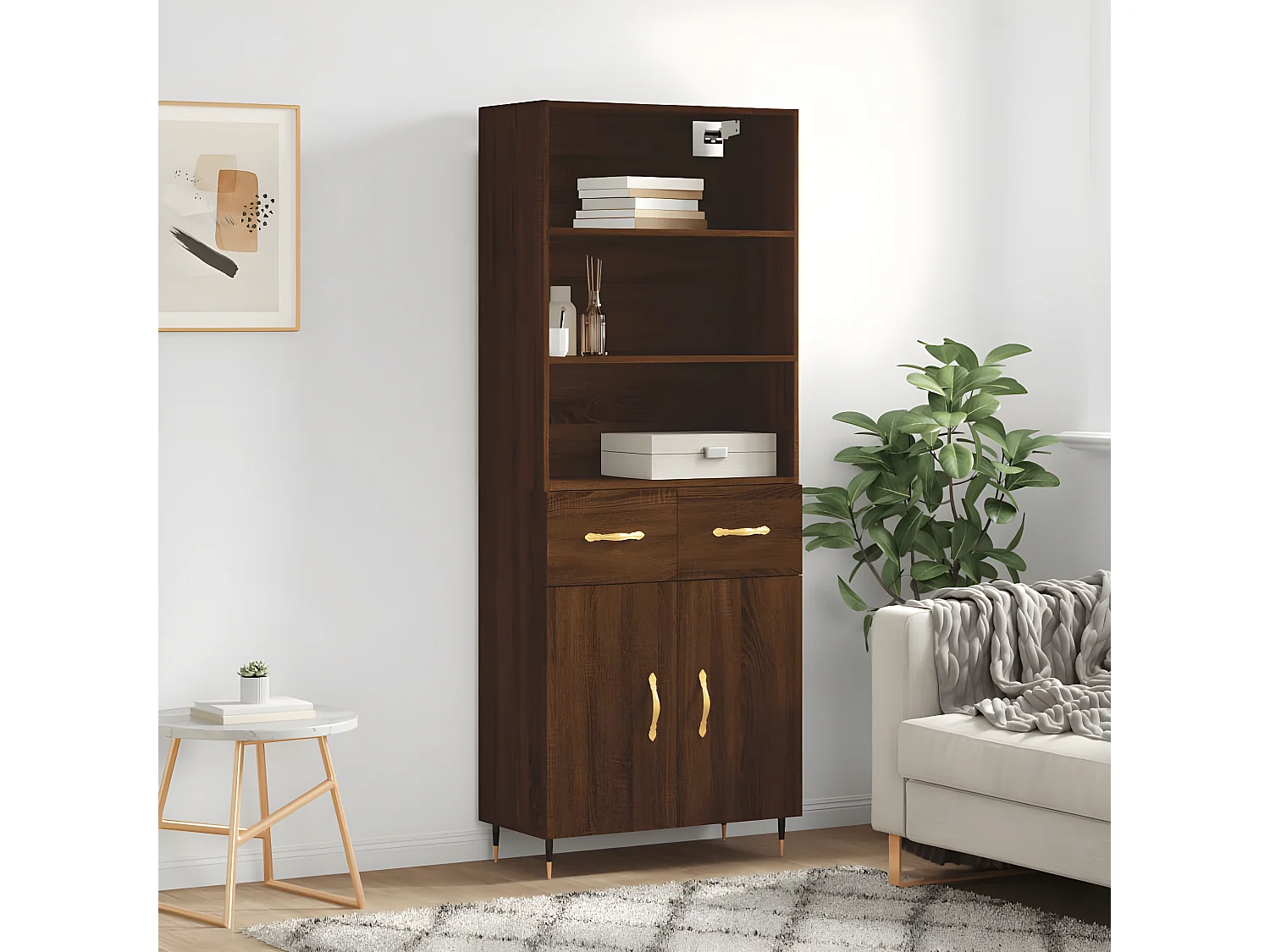 Buffet haut Chêne marron 69,5x34x180 cm Bois d'ingénierie