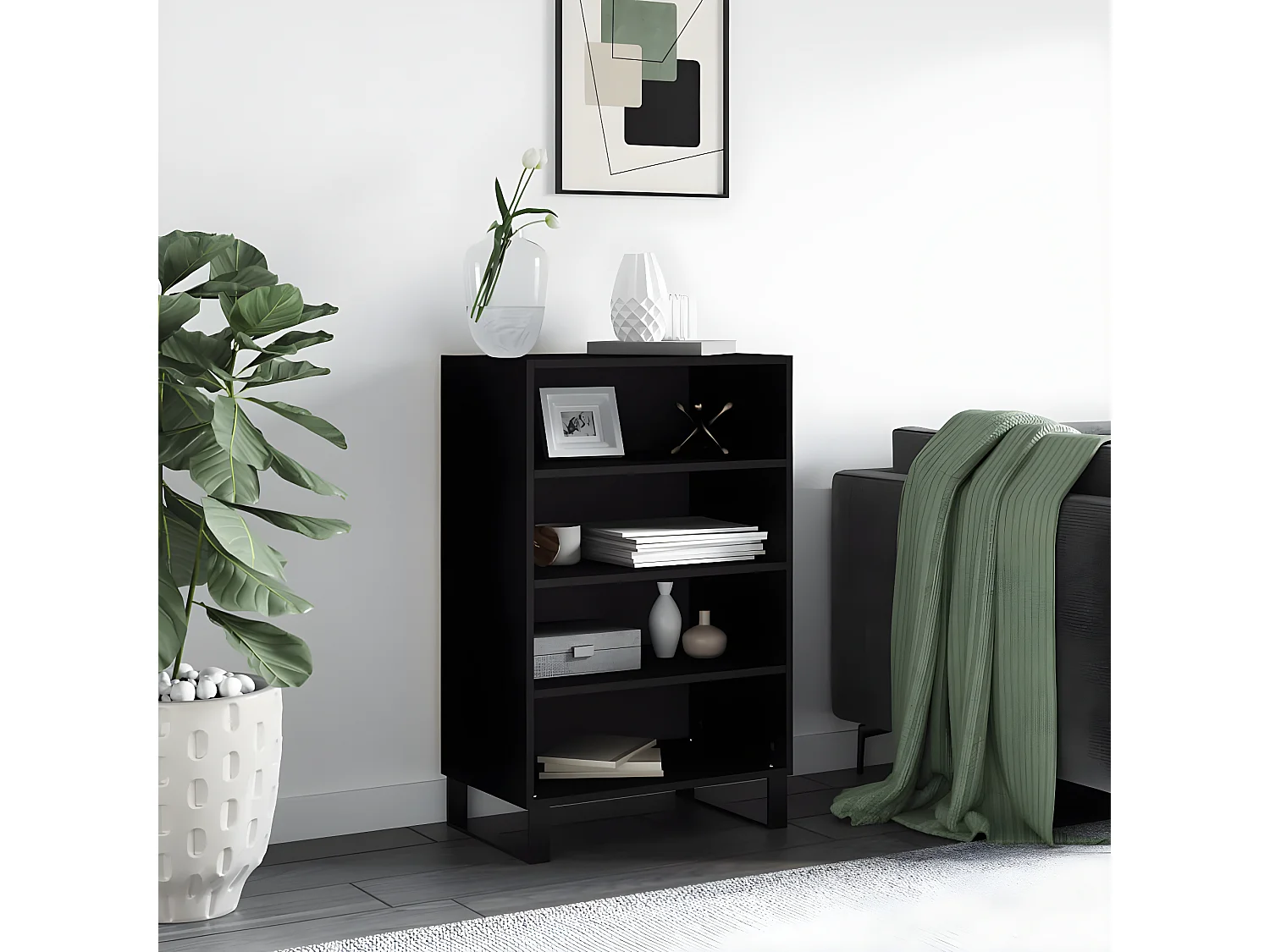 Schwarzes hohes Sideboard 57x35x90 cm aus Holzwerkstoff