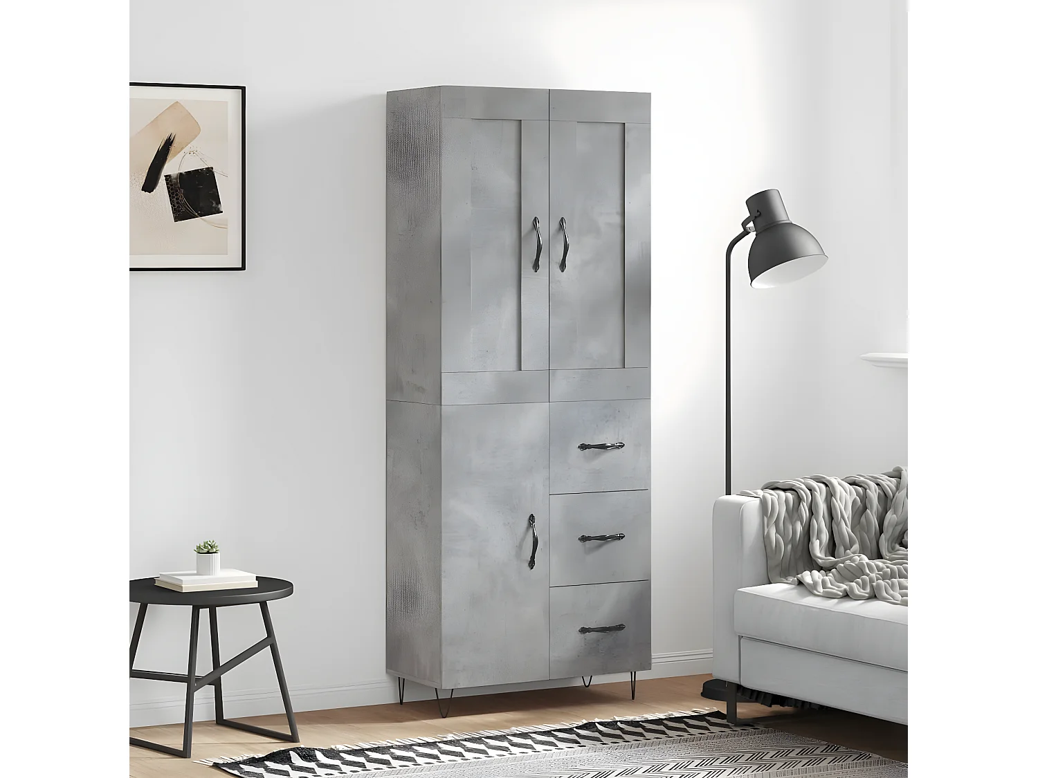 Credenza alta Grigio cemento 69,5x34x180 cm MDF