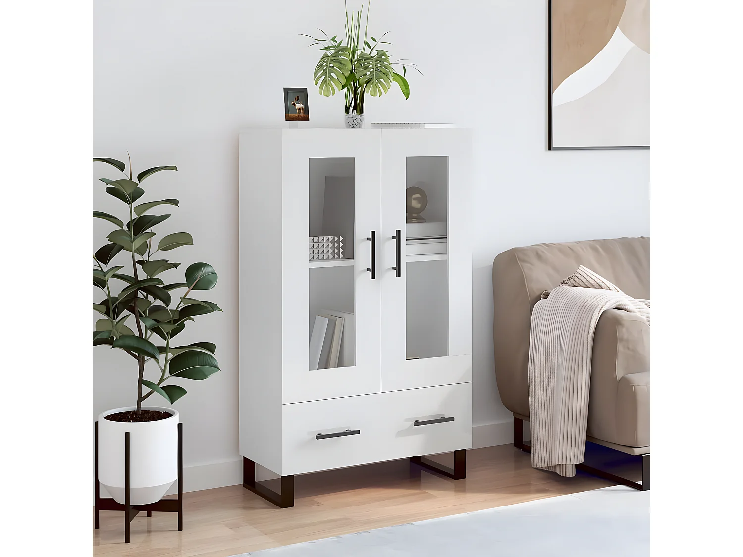 Aparador branco alto brilho 69,5x31x115 cm madeira trabalhada