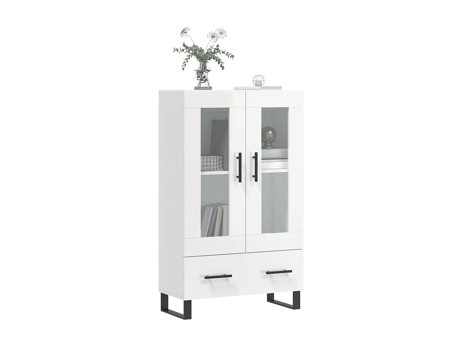 Aparador branco alto brilho 69,5x31x115 cm madeira trabalhada