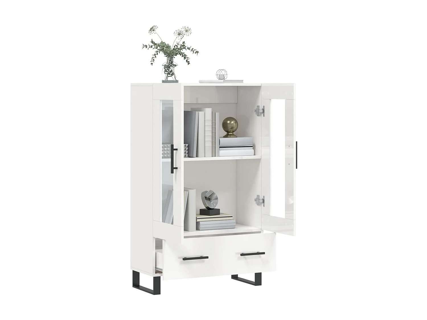 Aparador branco alto brilho 69,5x31x115 cm madeira trabalhada