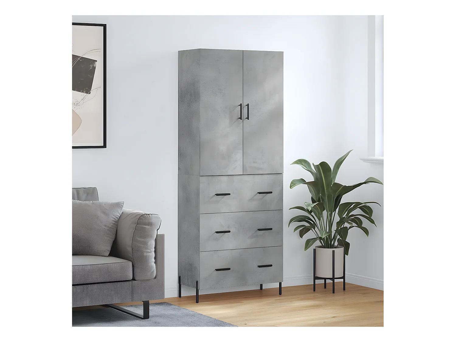 Aparador alto Gris hormigón 69,5x34x180 cm Madera contrachapada
