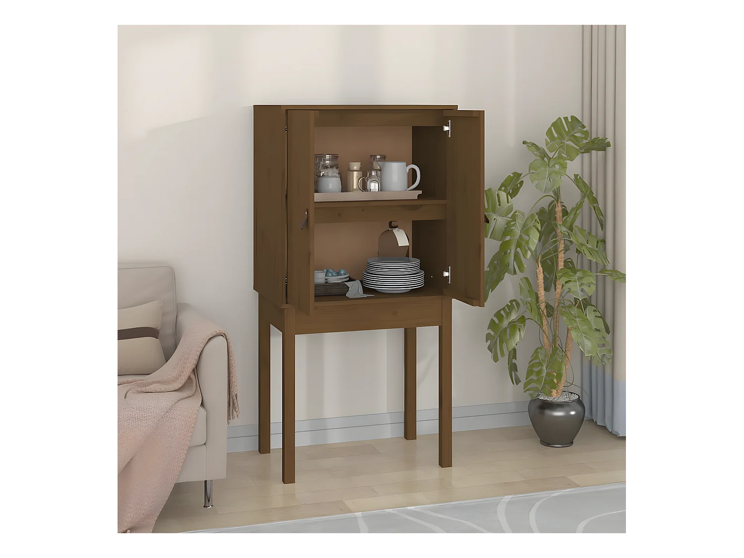Buffet haut Marron miel 60x40x120 cm Bois massif de pin