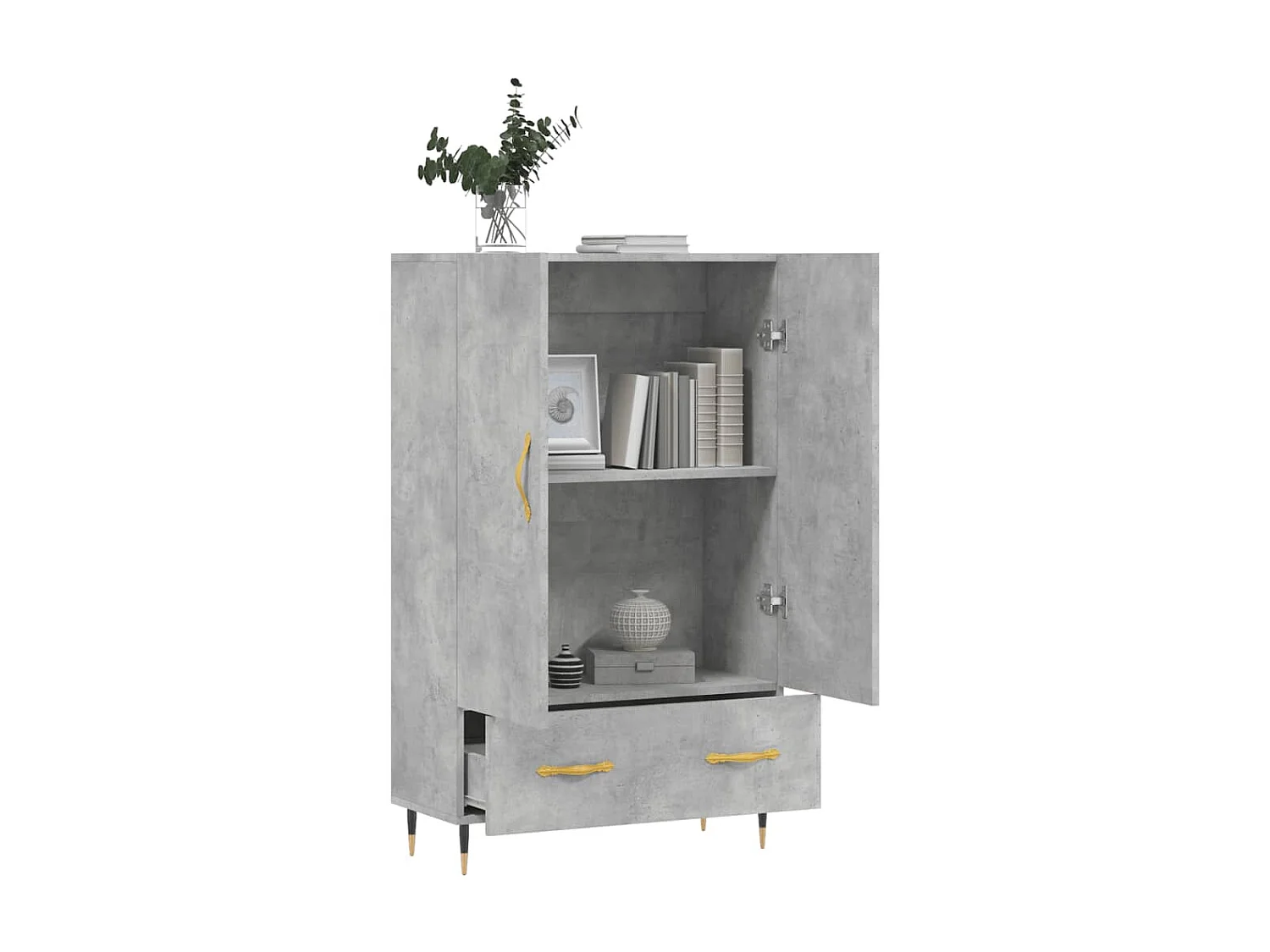 Credenza alta grigio cemento 69,5x31x115 cm in derivati del legno