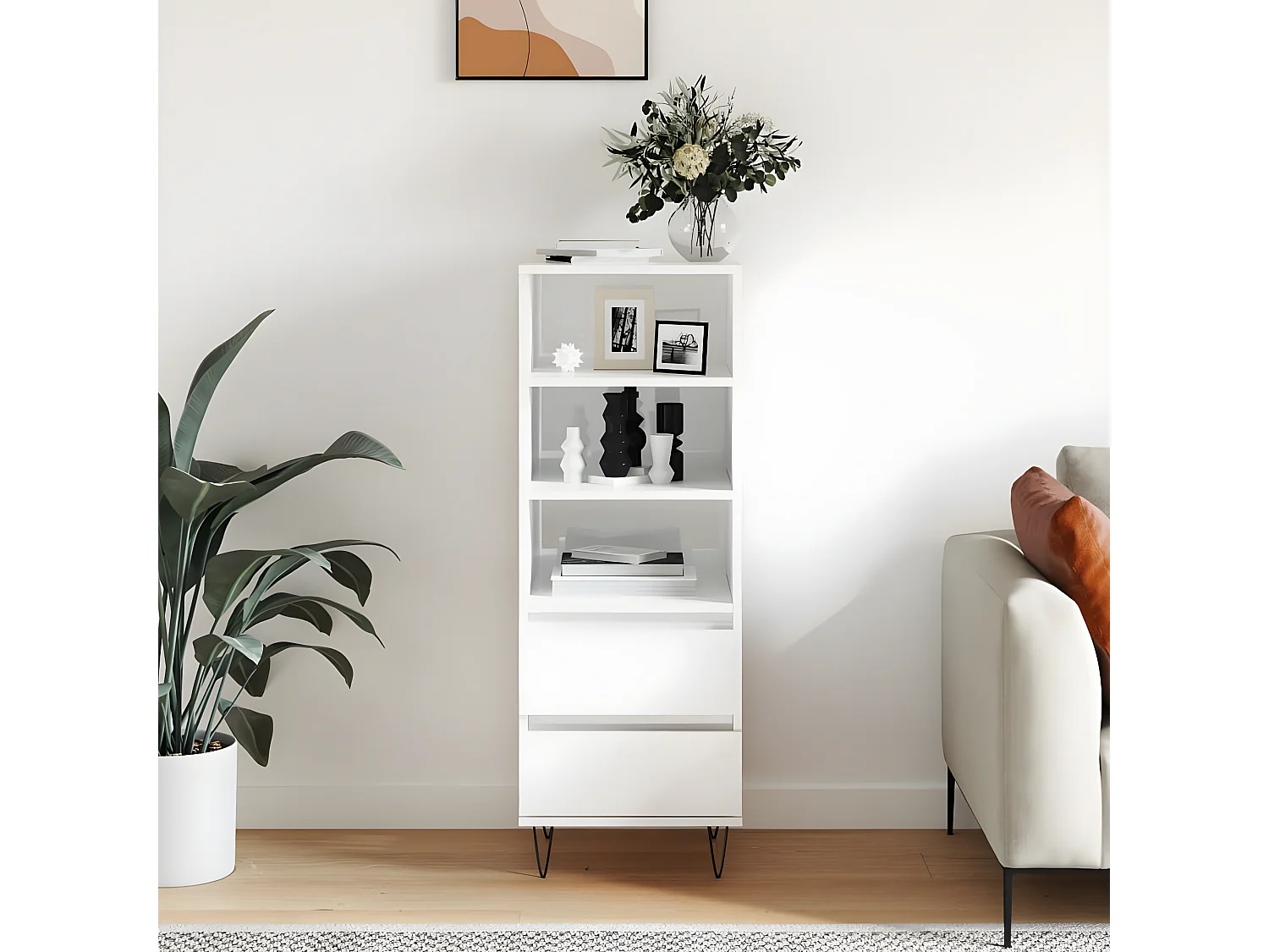 Buffet haut Blanc brillant 40x36x110 cm Bois d'ingénierie