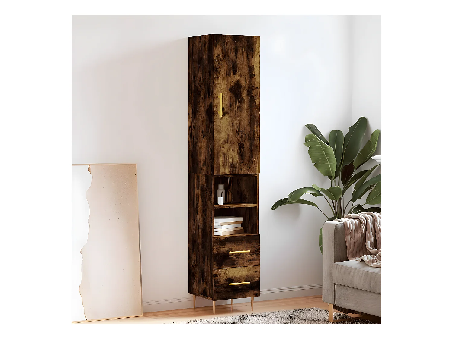 Credenza alta Rovere affumicato 34,5x34x180 cm MDF