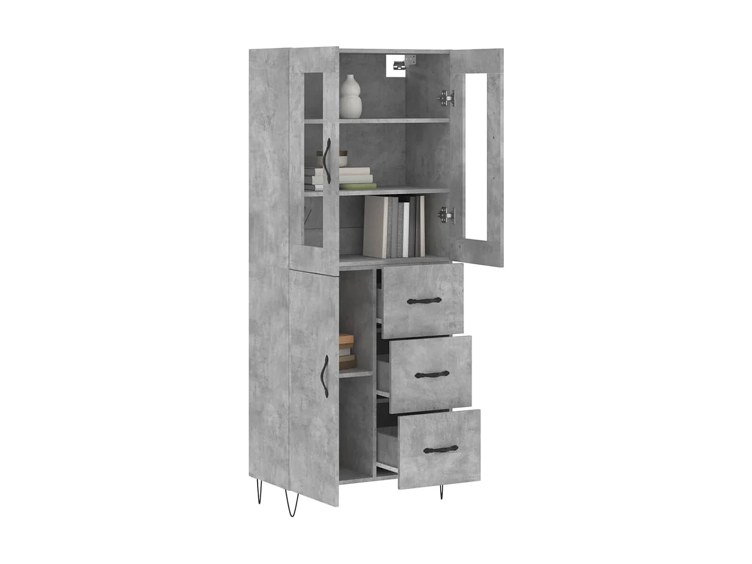 Buffet haut Gris béton 69,5x34x180 cm Bois d'ingénierie