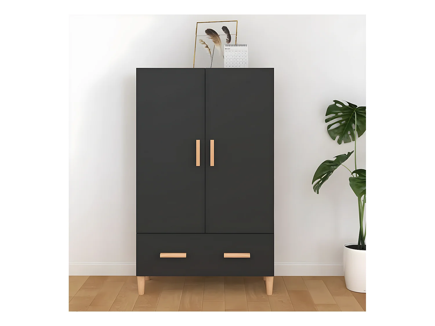 Buffet haut noir 70x31x115 cm bois d'ingénierie