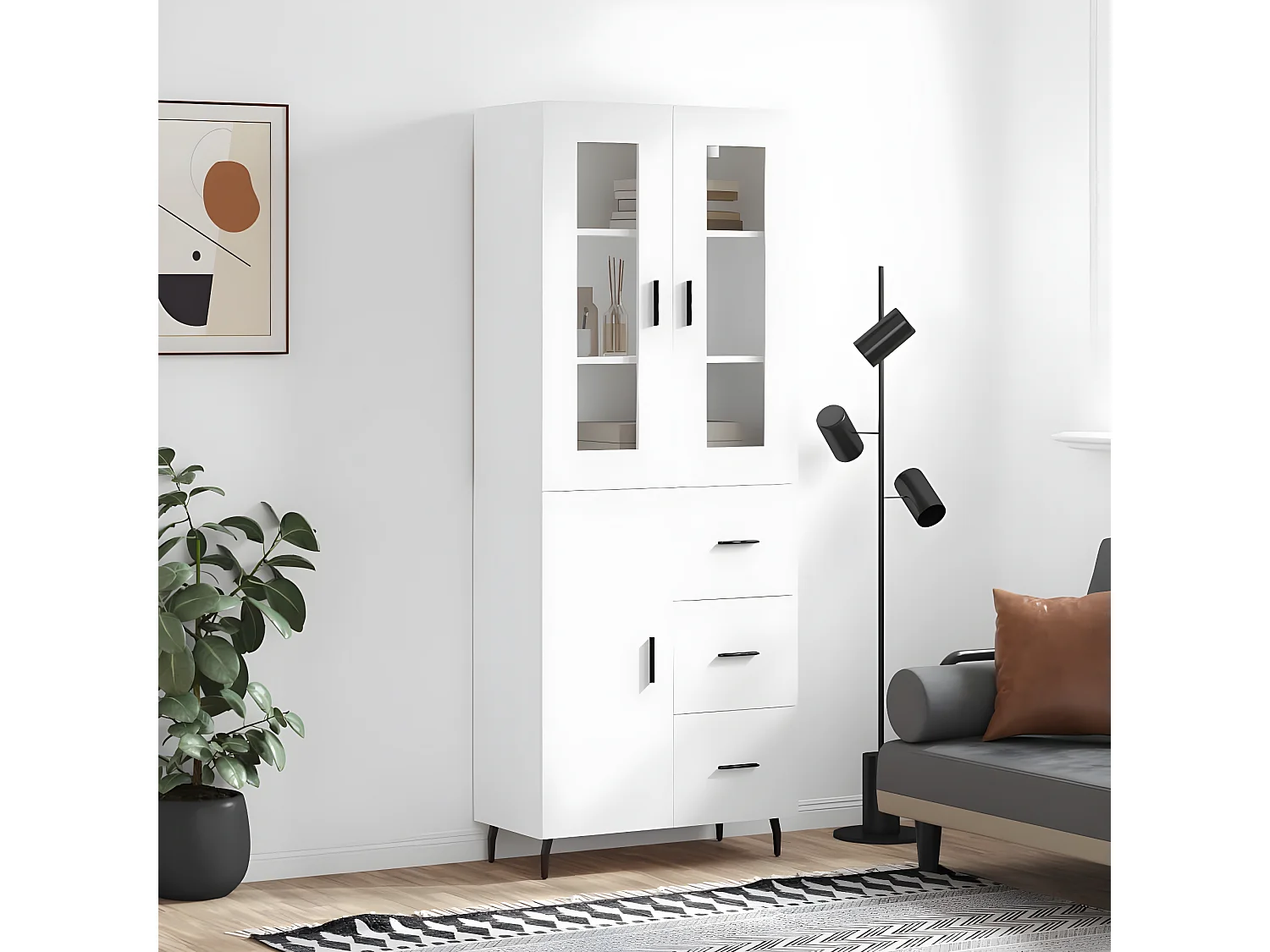 Buffet haut Blanc 69,5x34x180 cm Bois d'ingénierie