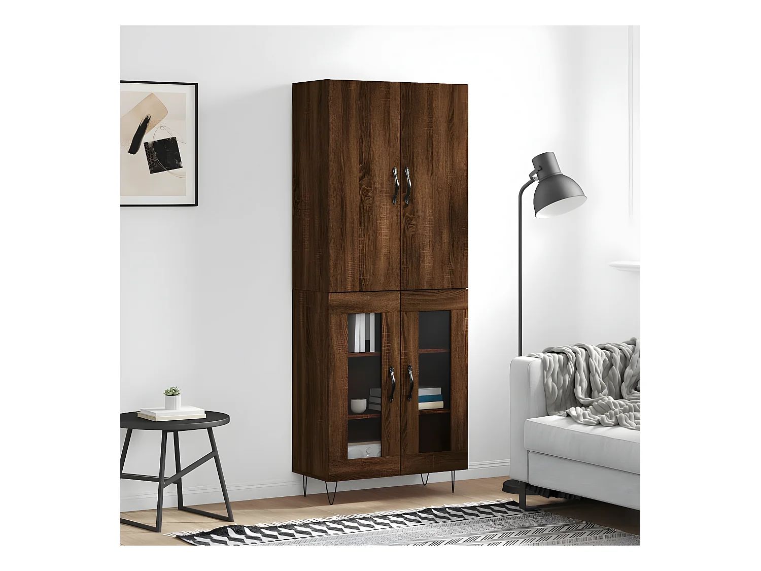 Hoog dressoir Bruin eiken 69,5x34x180 cm Bewerkt hout