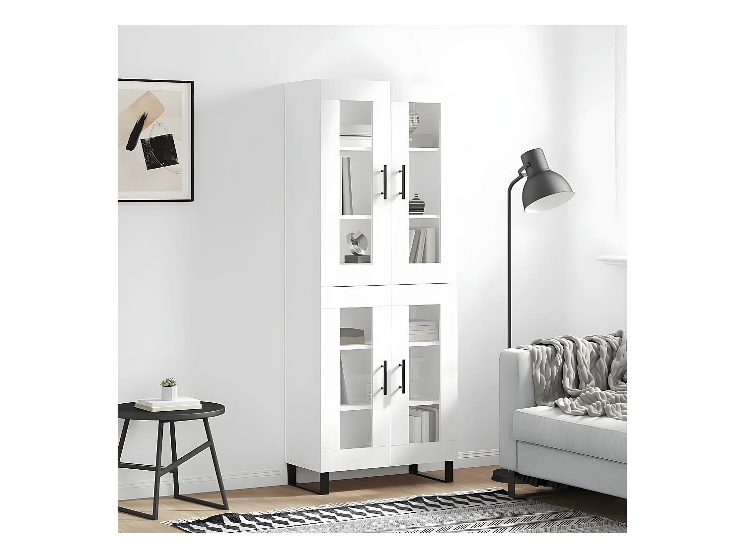 Hoog dressoir Wit 69,5x34x180 cm Bewerkt hout