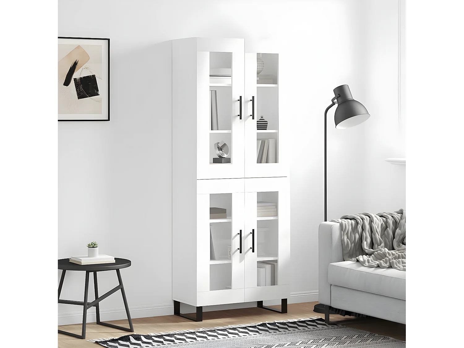 Hoog dressoir Wit 69,5x34x180 cm Bewerkt hout