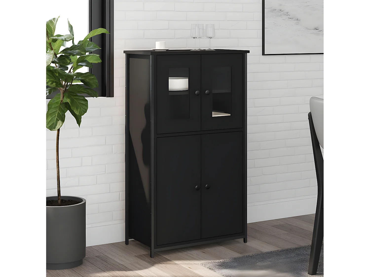 Buffet haut noir 62x32x106,5 cm bois d'ingénierie