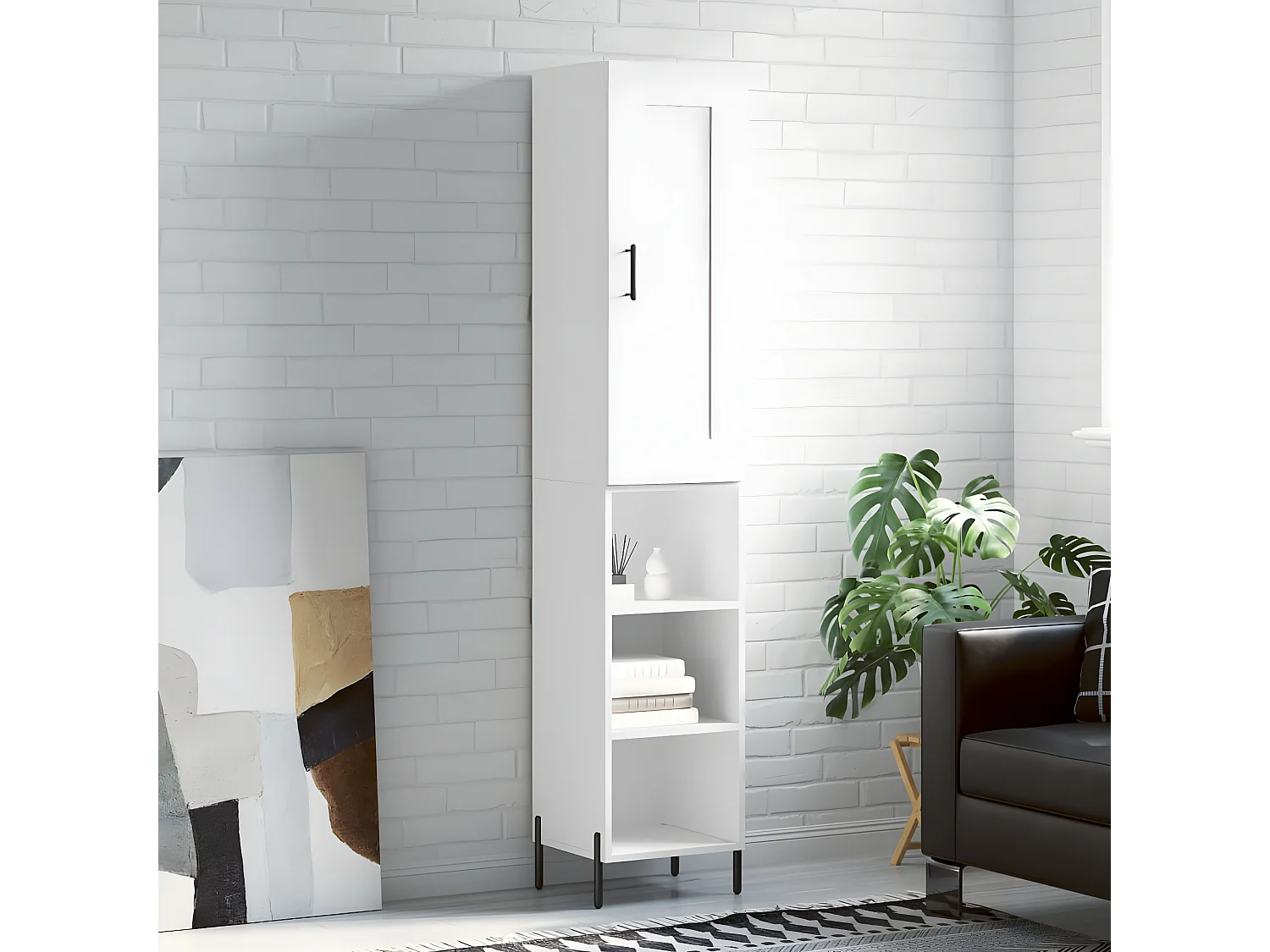 Aparador alto branco 34,5x34x180 cm Madeira trabalhada