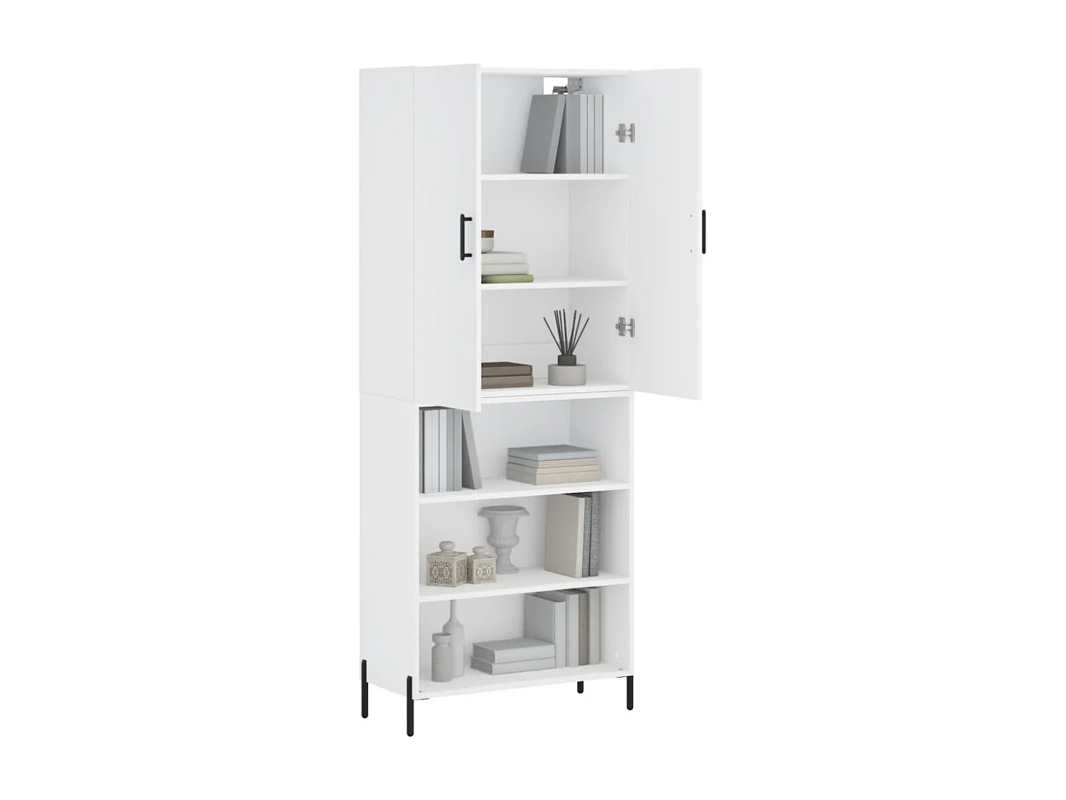 Hoog dressoir Glanzend wit 69,5x34x180 cm Bewerkt hout