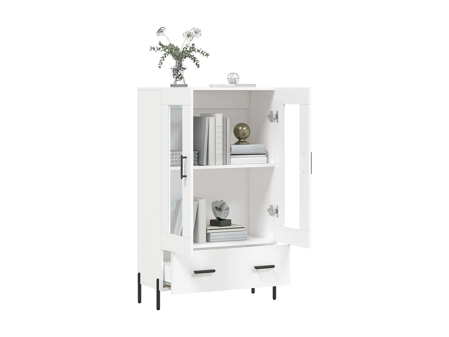 Aparador alto branco 69,5x31x115 cm madeira trabalhada