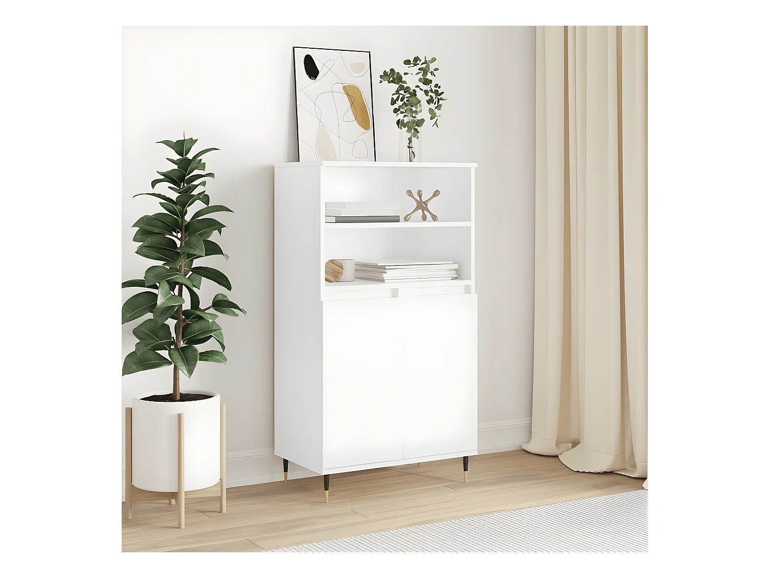 Buffet haut Blanc 60x36x110 cm Bois d'ingénierie